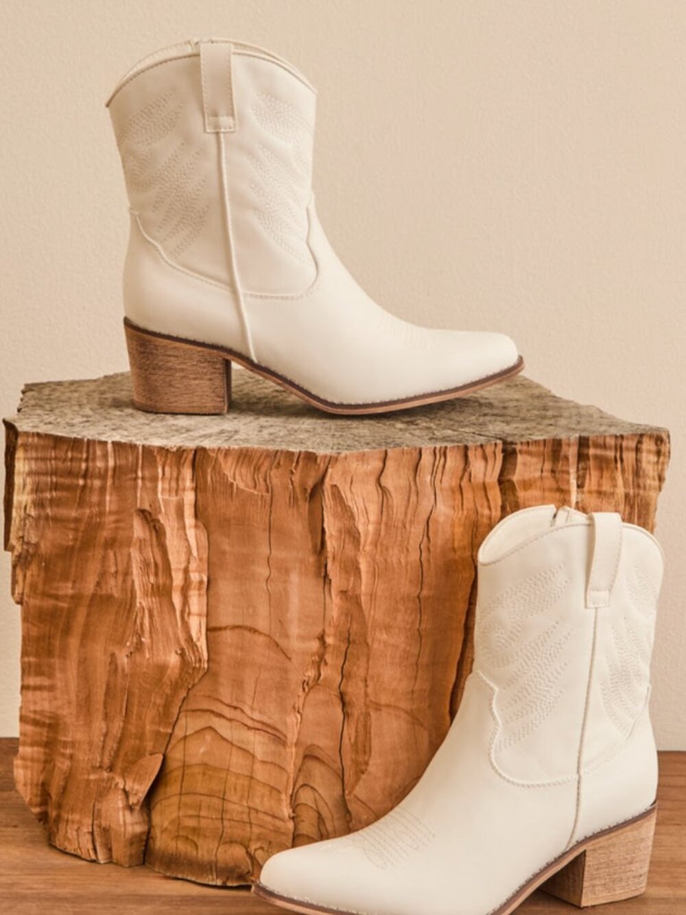 Altar'd State Remy Mini Western Booties White Faux Suede Ankle Boot Size 7